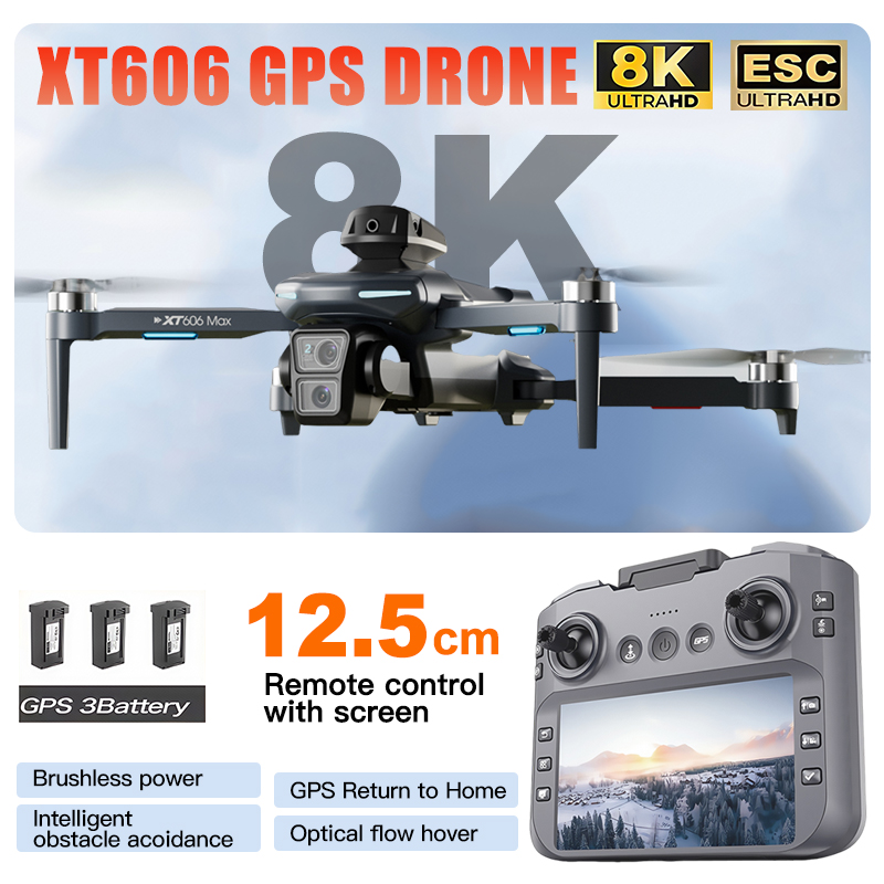 Drone Camera 4K - XT606 MAX 3 battery Drone 4k